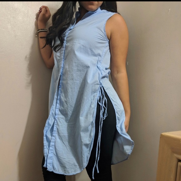 H&M long button down Jean denim blue shirt| Size 4 - Picture 1 of 5